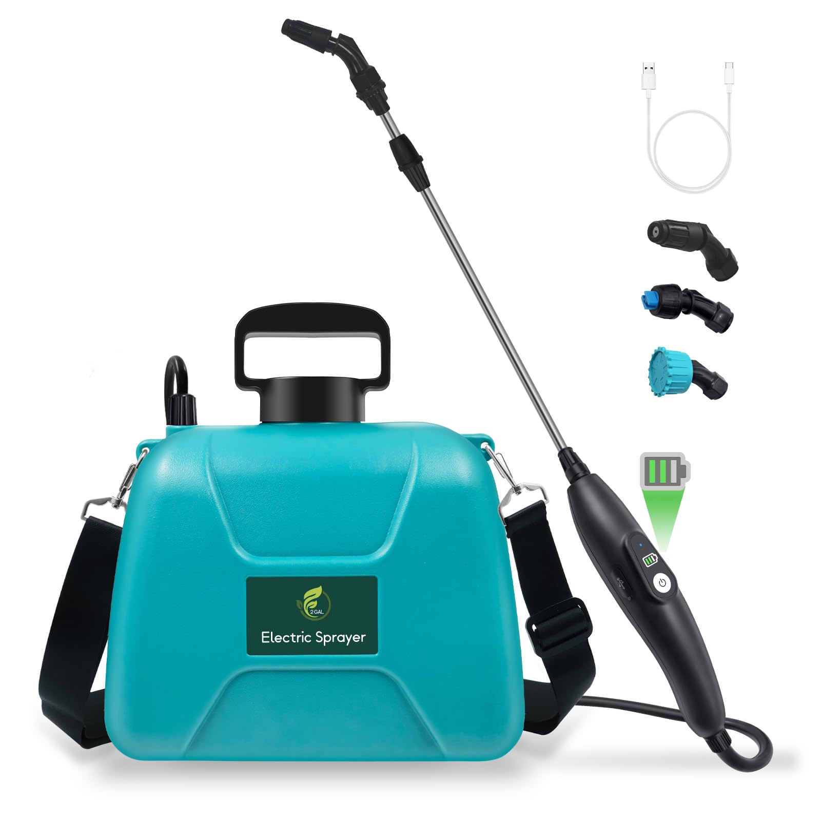 Battery Powered 2 Gallon Garden Sprayer With USB Rechargeable Handle