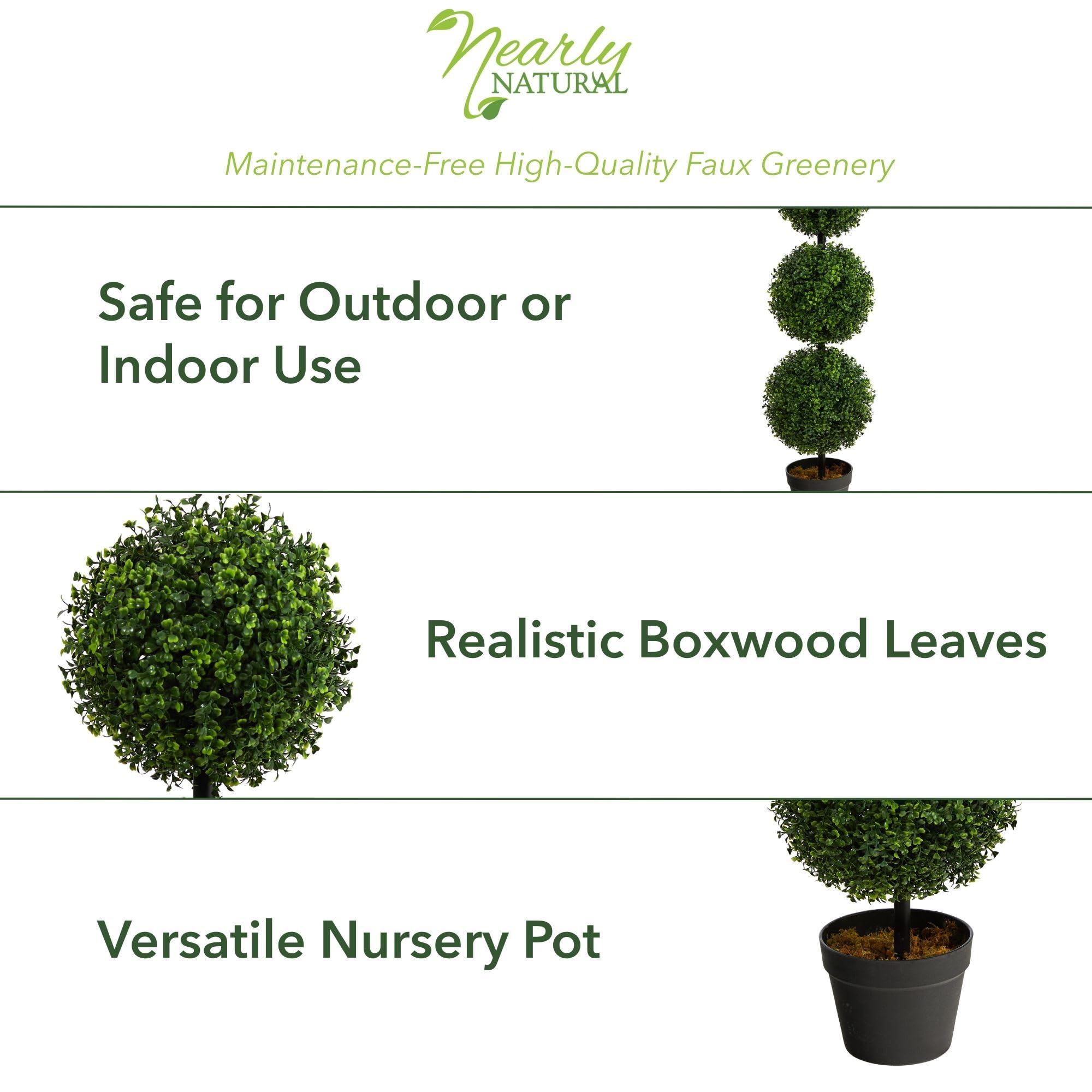 Nearly Natural 36in Artificial Triple Ball Boxwood Topiary Tree Decor