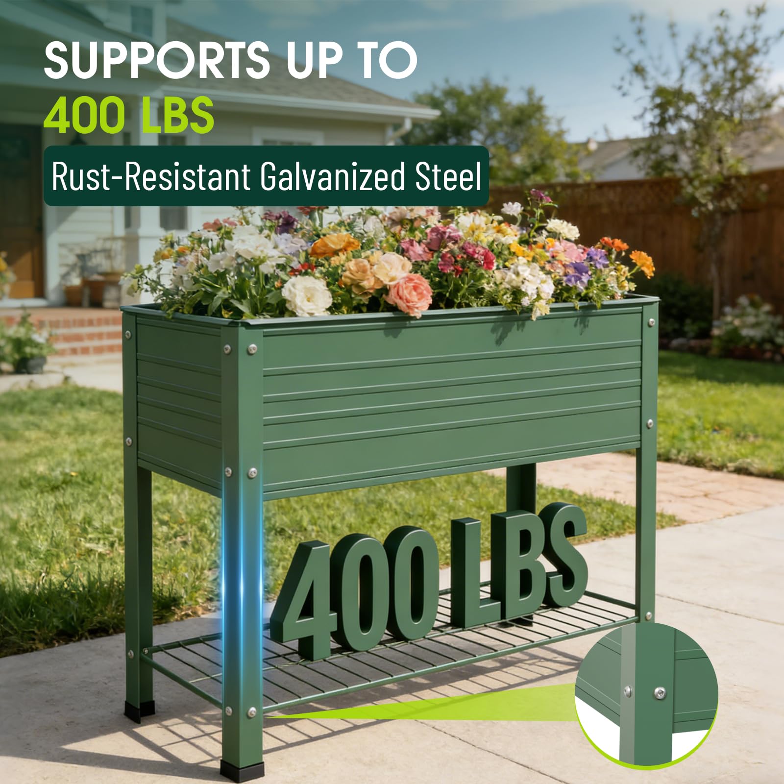 YKTEEDENS 2-Pack Raised Garden Beds Galvanized Steel Planter Boxes