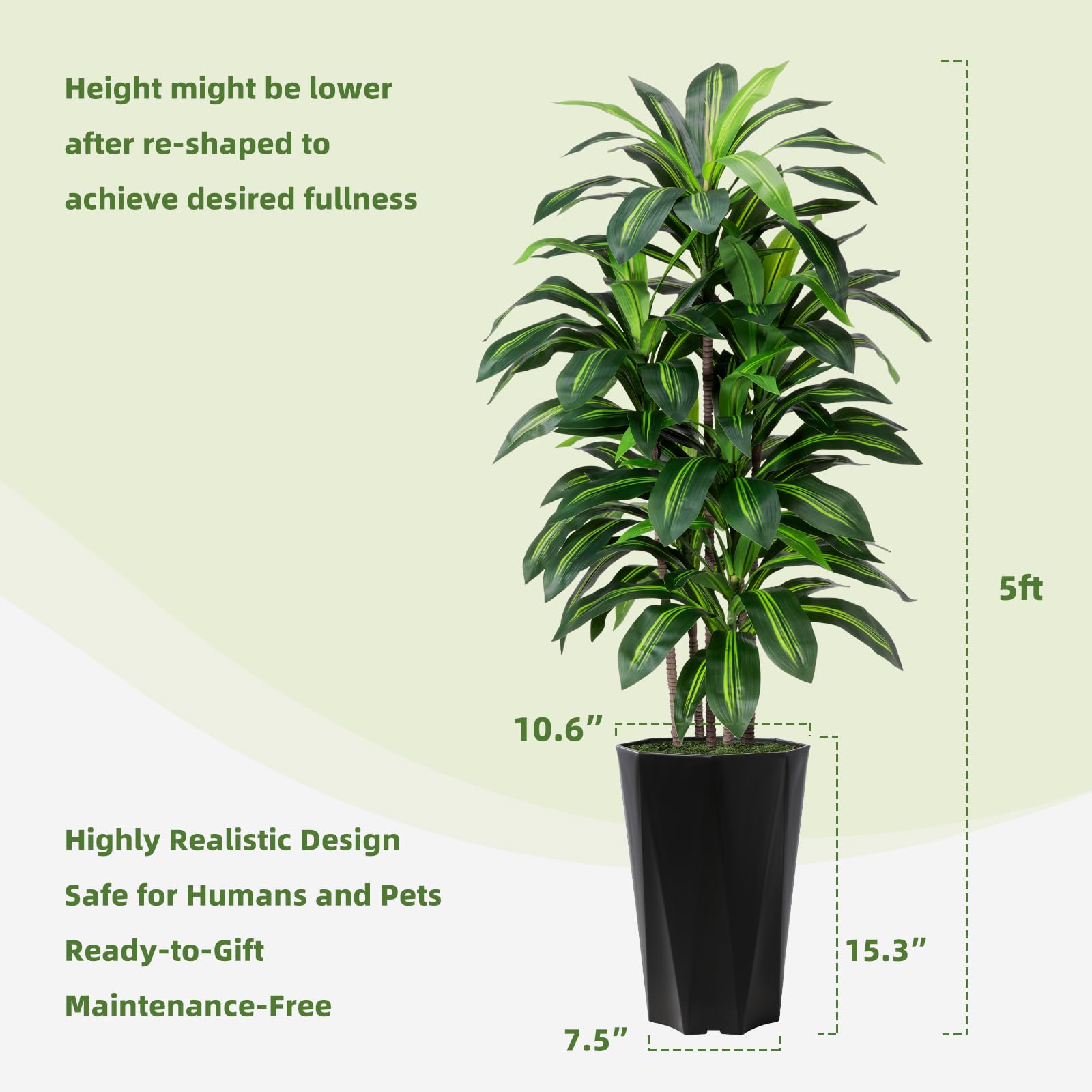 Black Diamond Dracaena Artificial Tree With Planter 5 Ft Indoor Decor