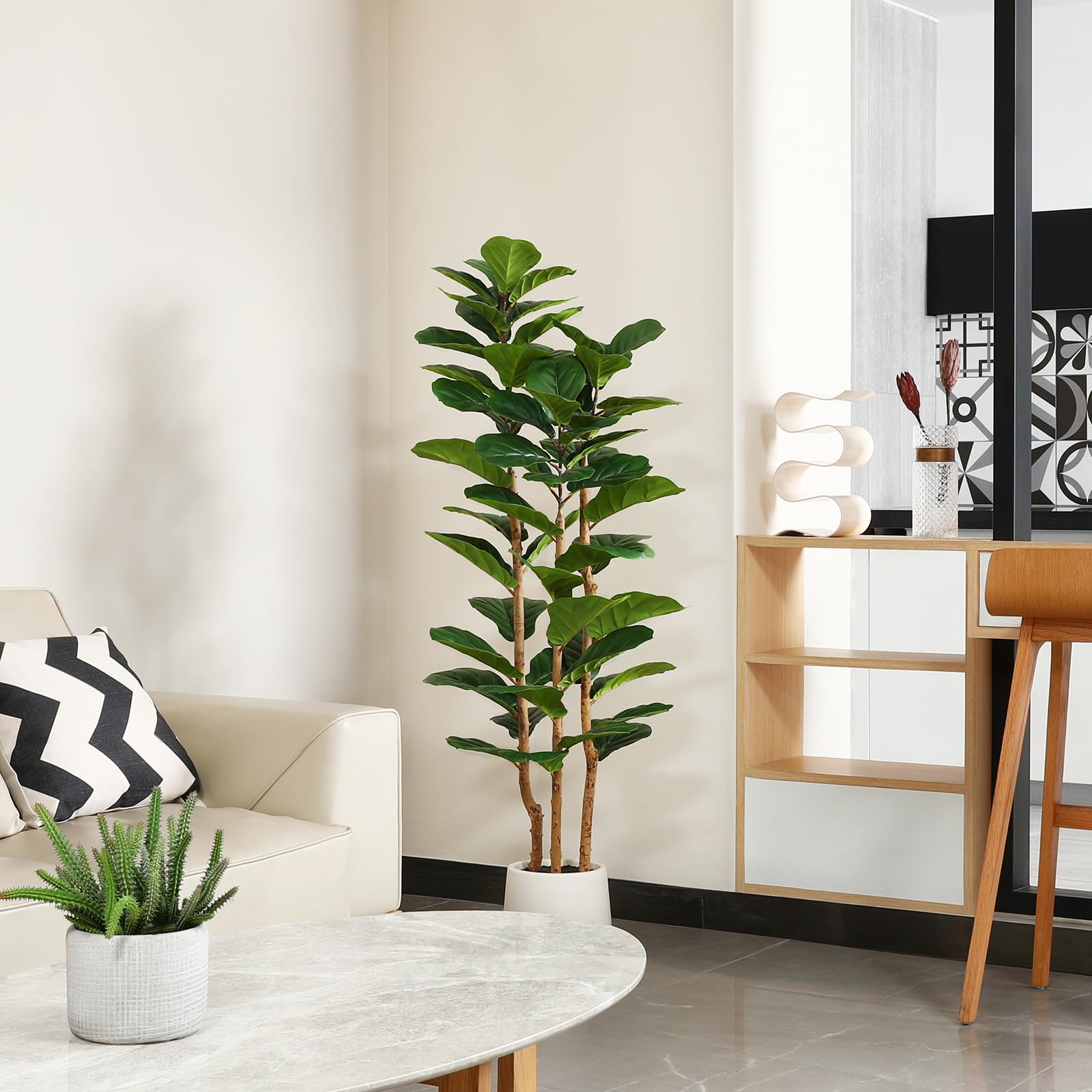 OAKRED Fiddle Leaf Fig Tree With White Planter 5ft Indoor Decor