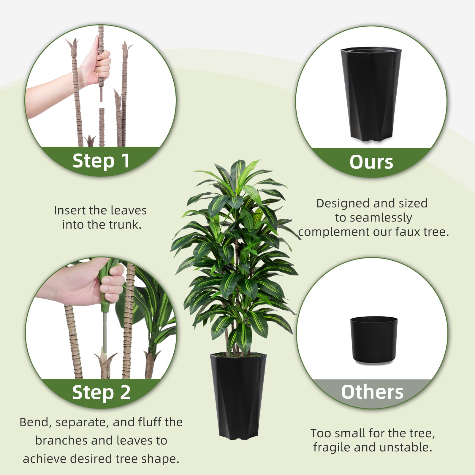 Black Diamond Dracaena Artificial Tree With Planter 5 Ft Indoor Decor
