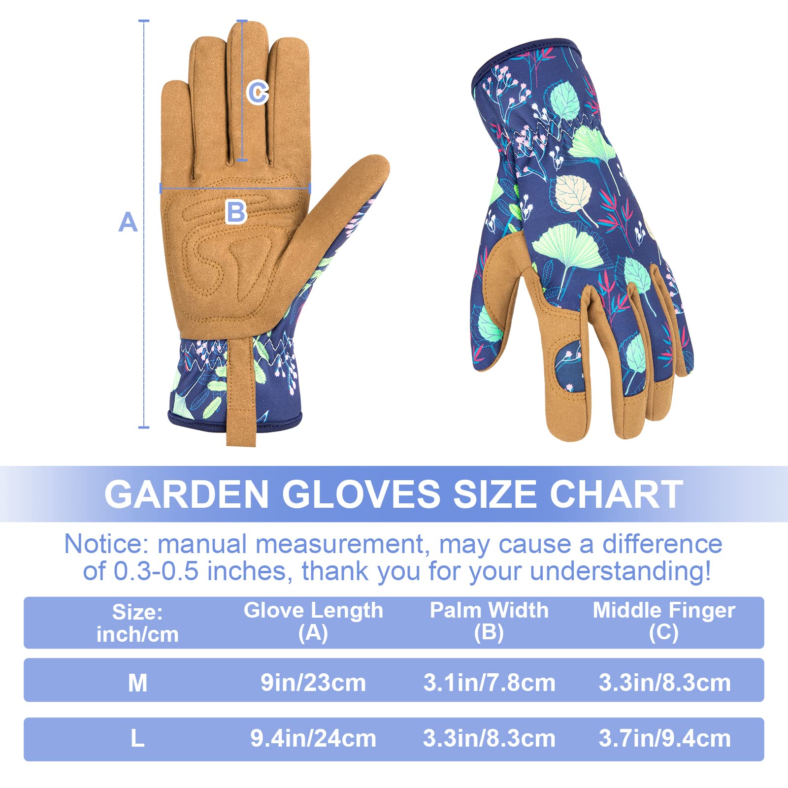 WOHEER Leather Gardening Gloves For Women Medium Abrasion Resistant