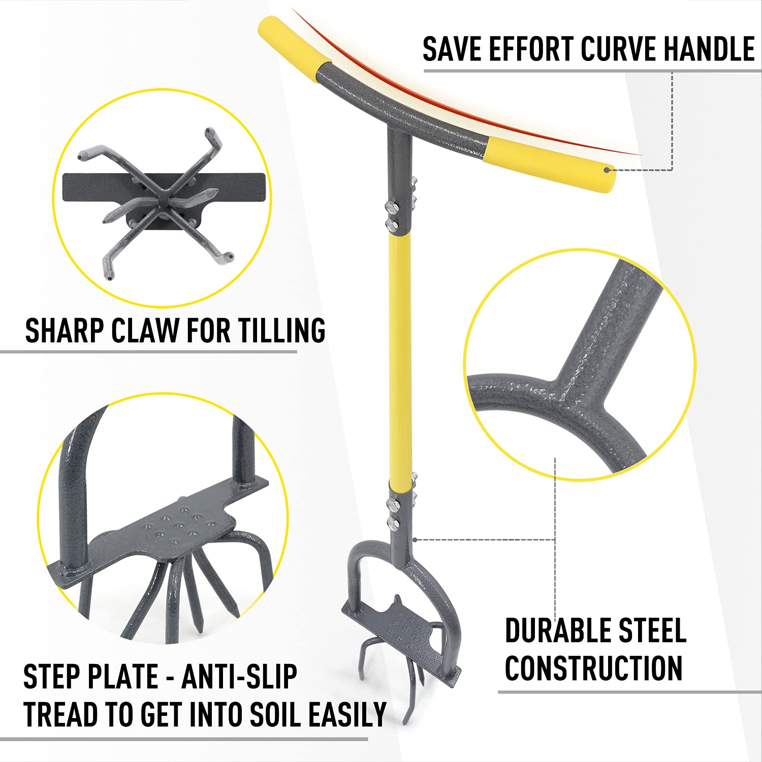 Jardineer Hand Tiller Manual Garden Cultivator For Soil Loosening