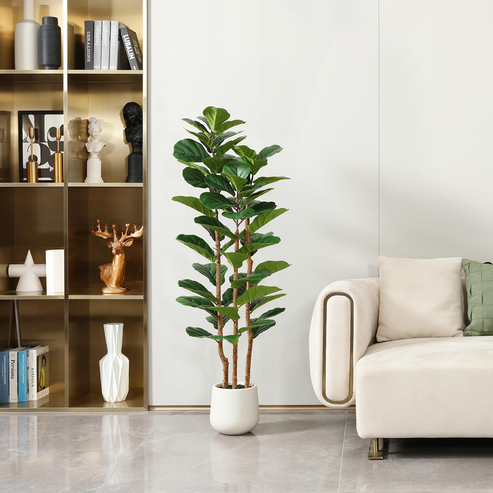 OAKRED Fiddle Leaf Fig Tree With White Planter 5ft Indoor Decor