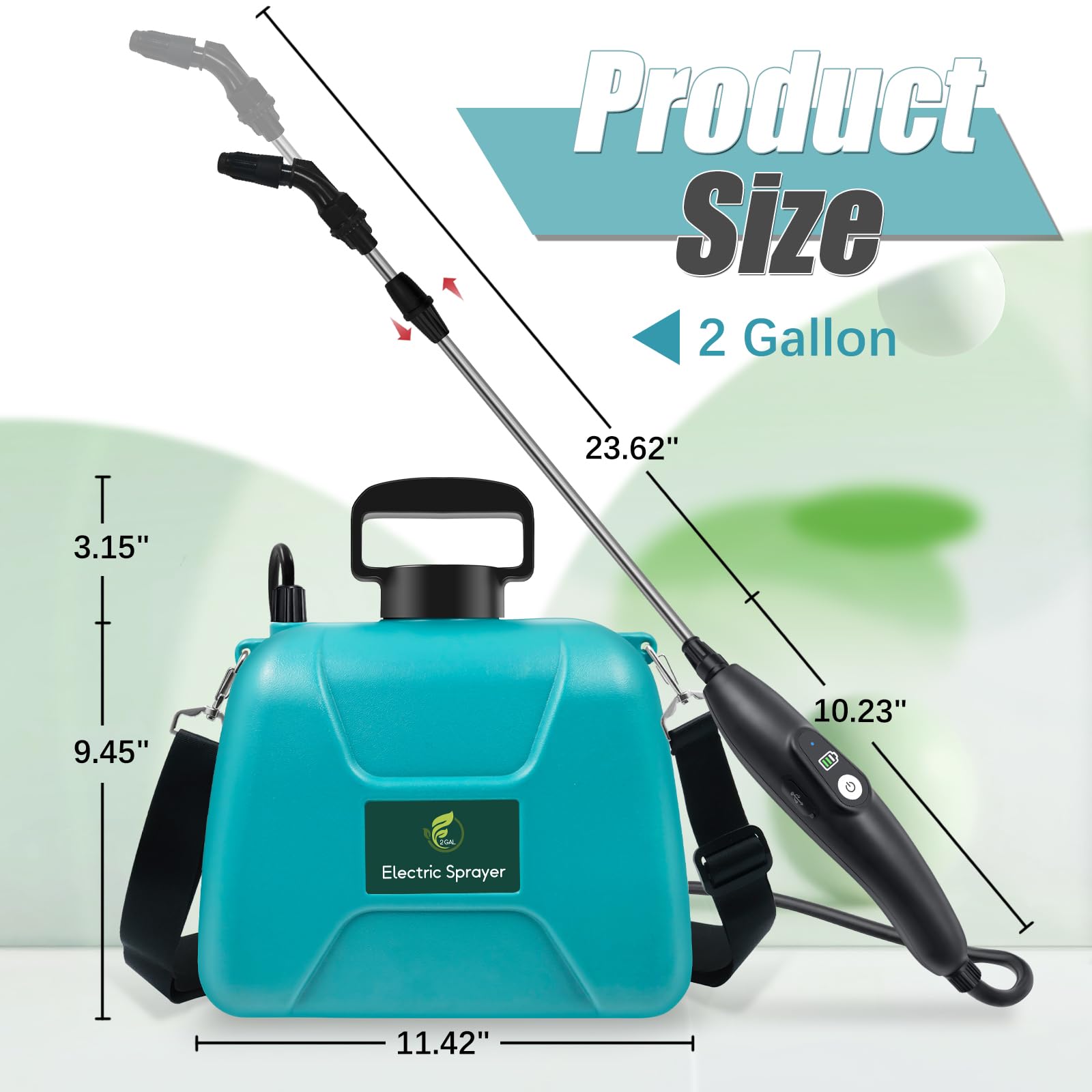 Battery Powered 2 Gallon Garden Sprayer With USB Rechargeable Handle