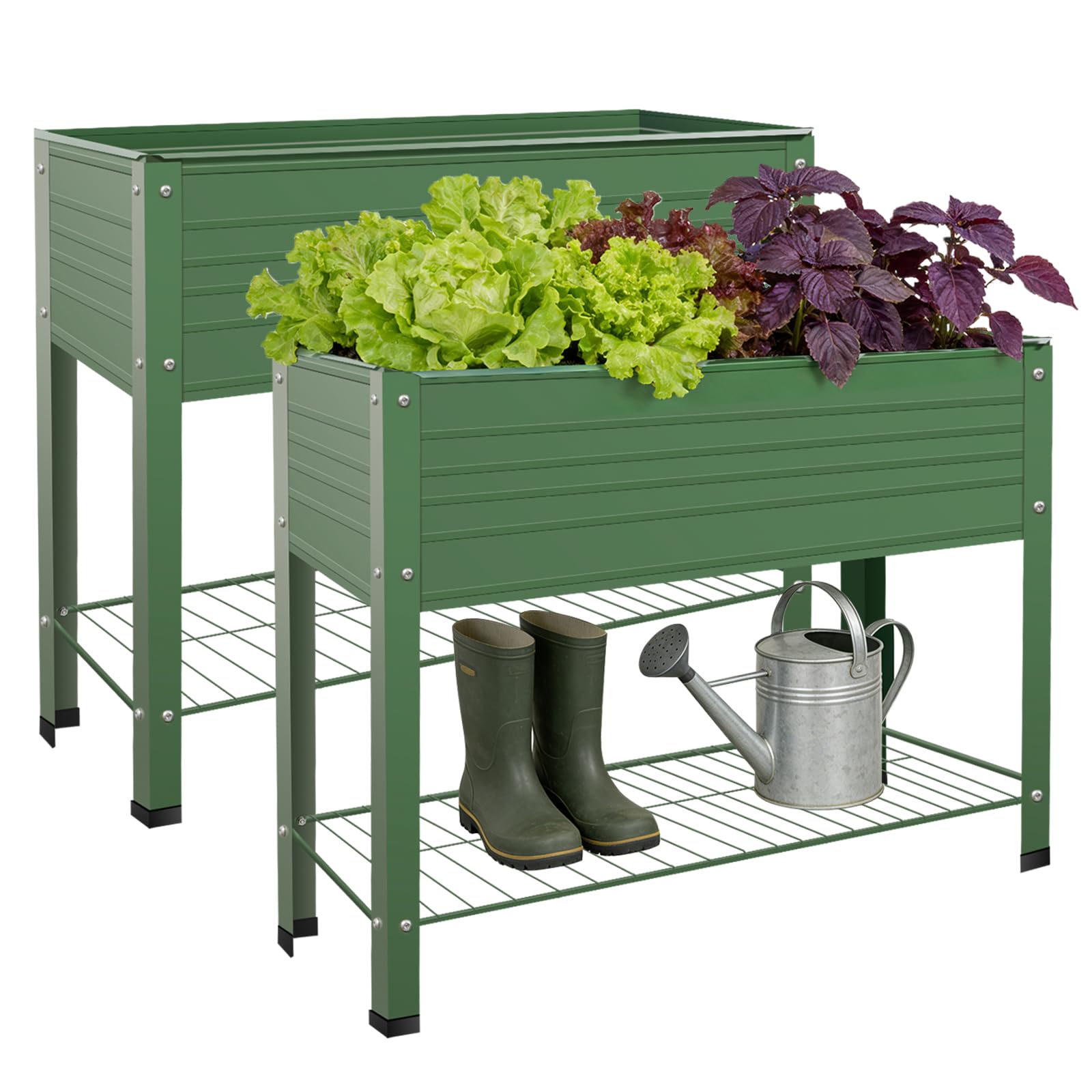 YKTEEDENS 2-Pack Raised Garden Beds Galvanized Steel Planter Boxes
