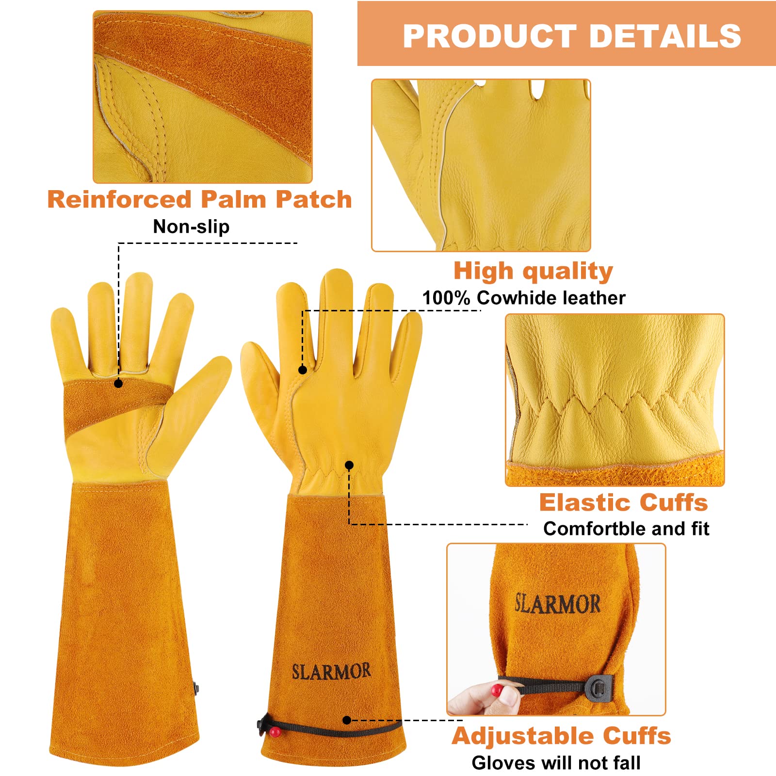 SLARMOR Long Gardening Gloves Thorn Proof Rose Pruning Gauntlet M