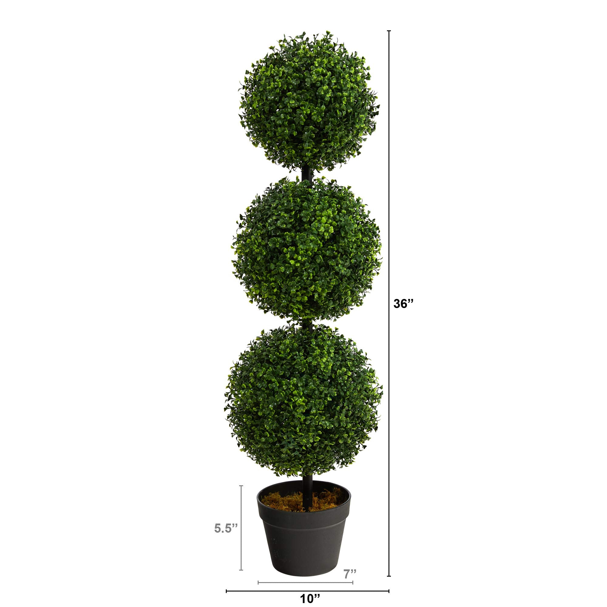 Nearly Natural 36in Artificial Triple Ball Boxwood Topiary Tree Decor