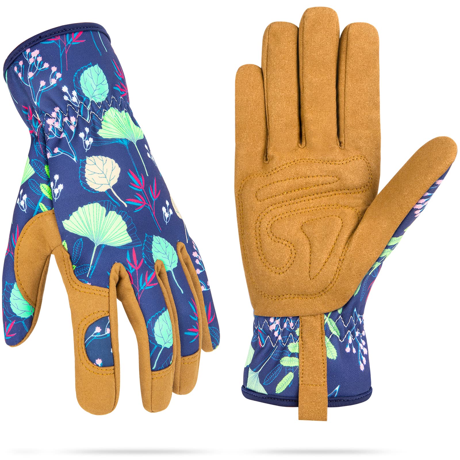 WOHEER Leather Gardening Gloves For Women Medium Abrasion Resistant
