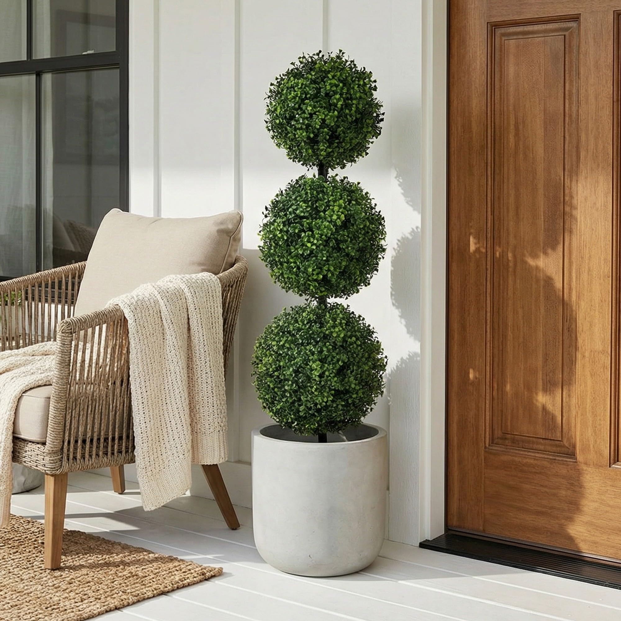Nearly Natural 36in Artificial Triple Ball Boxwood Topiary Tree Decor
