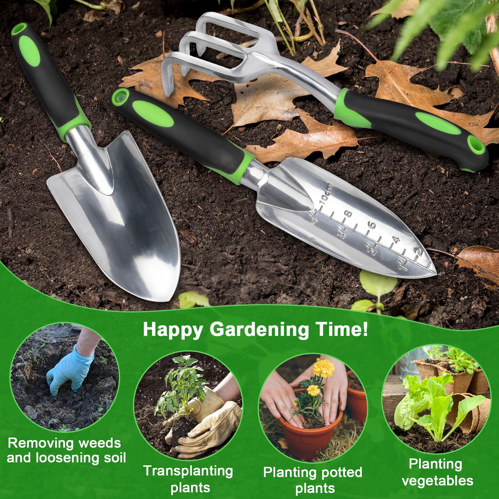 Garden Tools Set 3 Pack Shovel Trowel Rake For Planting