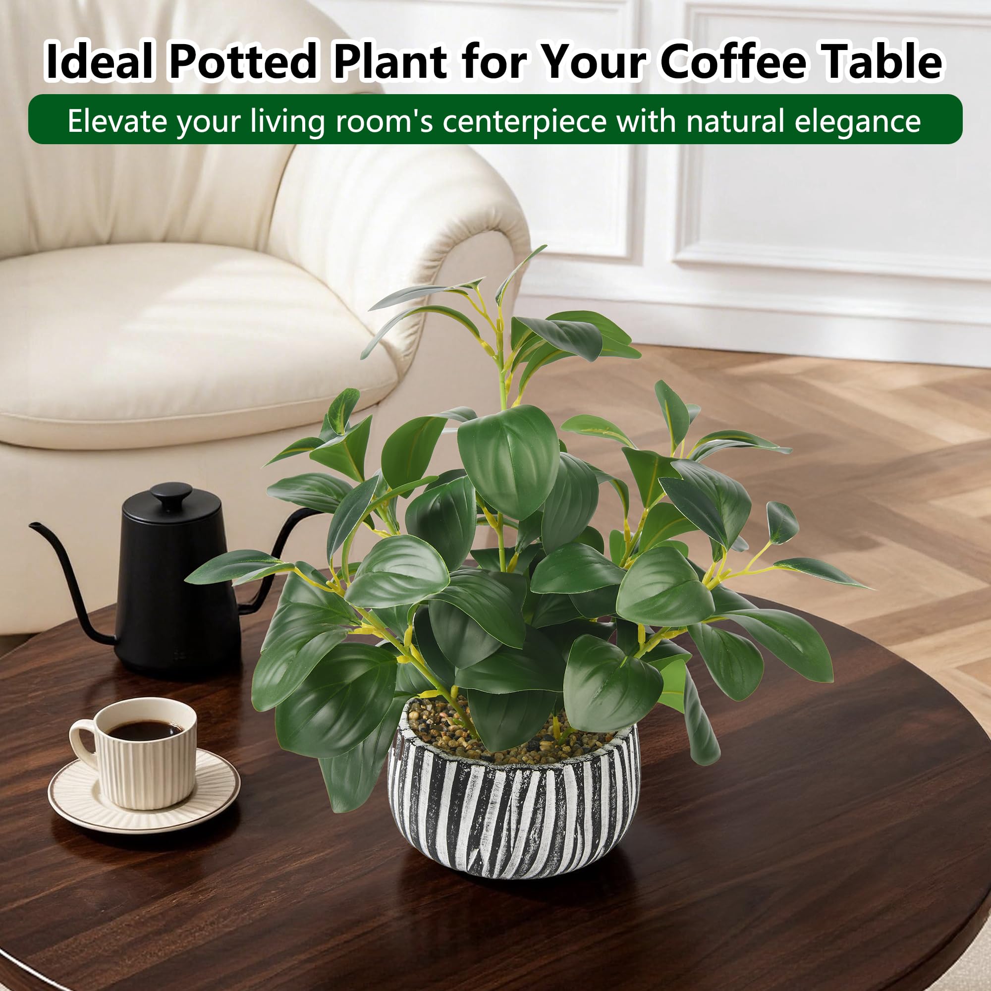 florisso Artificial Succulents Fig Leaf Decor in Black White Cement