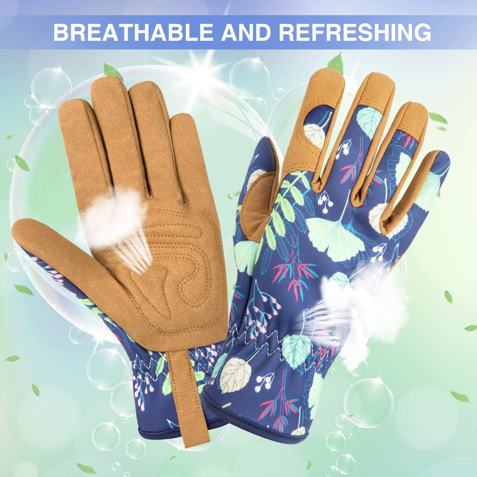 WOHEER Leather Gardening Gloves For Women Medium Abrasion Resistant