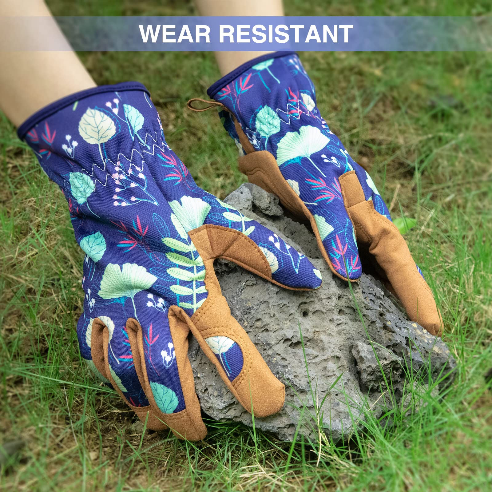 WOHEER Leather Gardening Gloves For Women Medium Abrasion Resistant