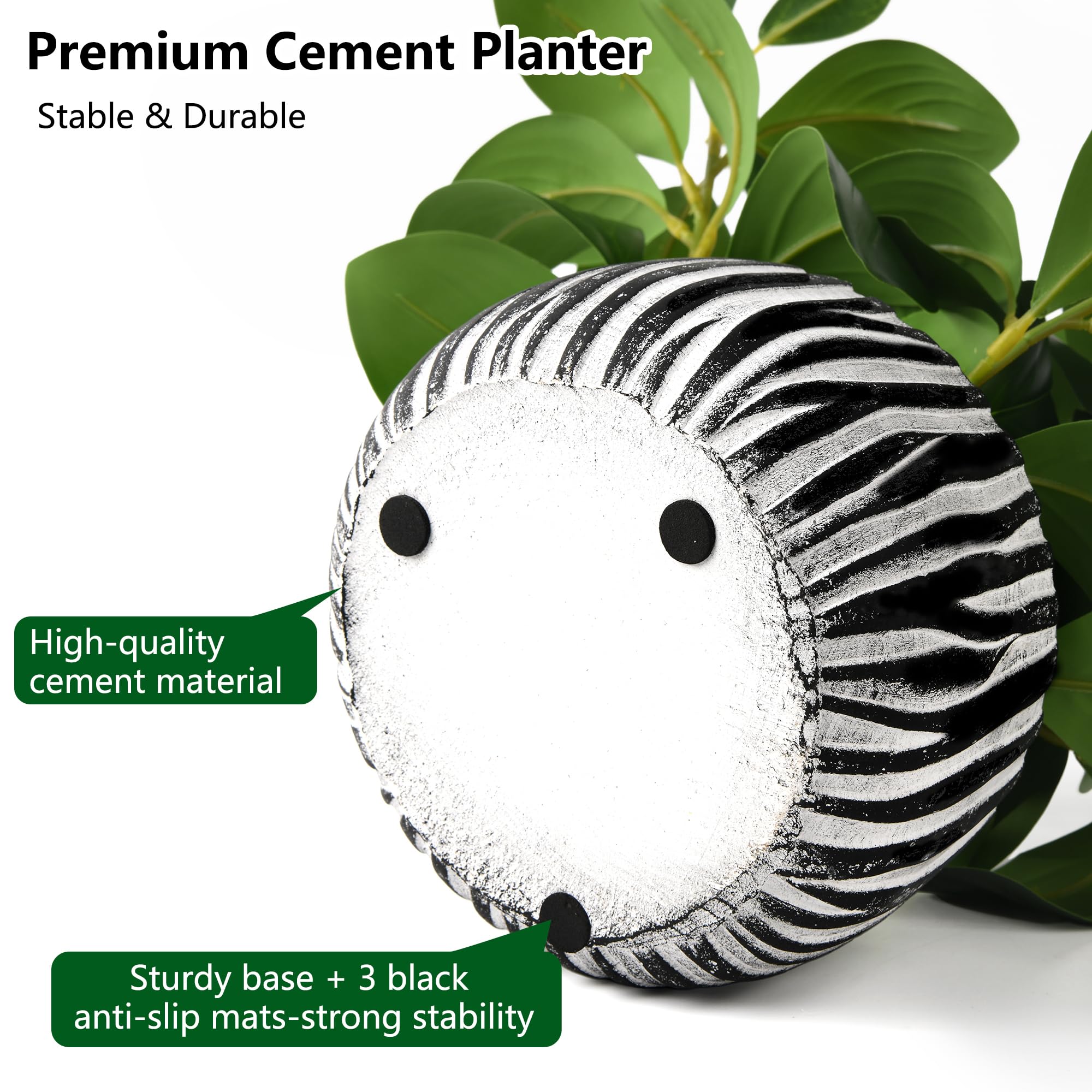 florisso Artificial Succulents Fig Leaf Decor in Black White Cement