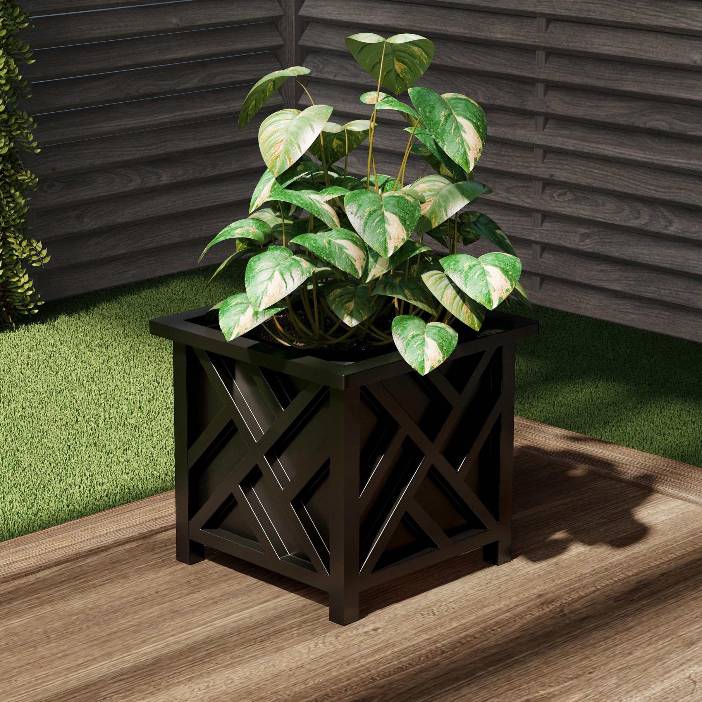 Pure Garden Lattice Design Outdoor Planter Box 14.75 Inch Square