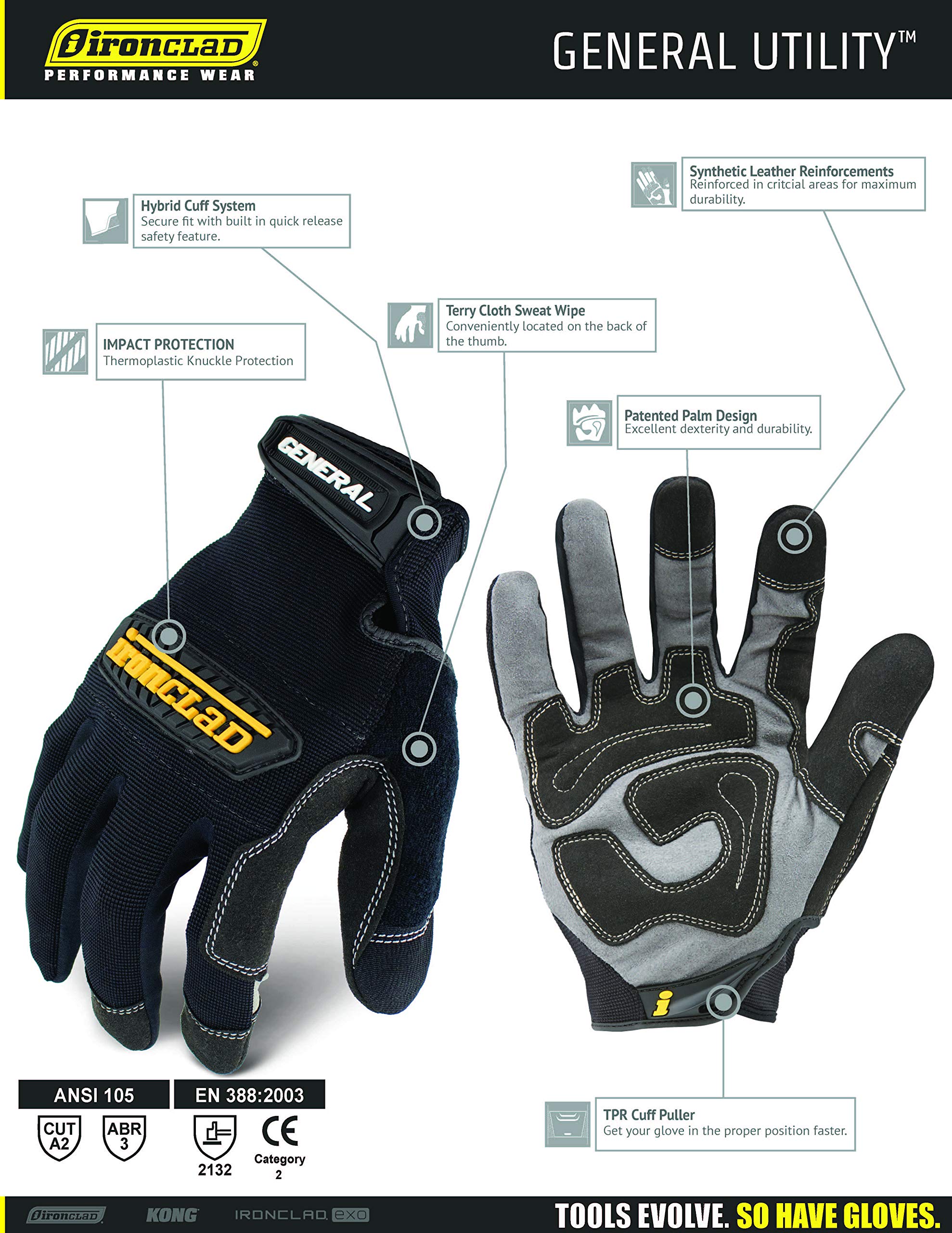 Ironclad Gug04L General Utility Spandex Gloves Black Large